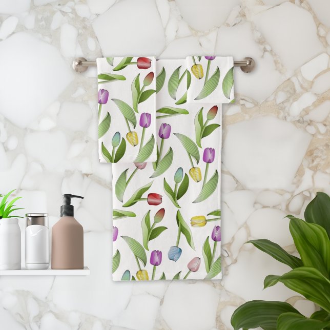 Modern Colourful Tulip Floral Pattern Bath Towel Set (Creator Uploaded)