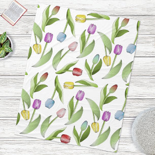 Modern Colourful Tulip Floral Pattern Fleece Blanket