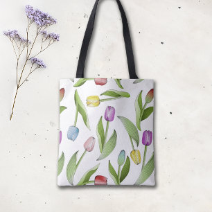 Modern Colourful Tulip Floral Pattern Tote Bag