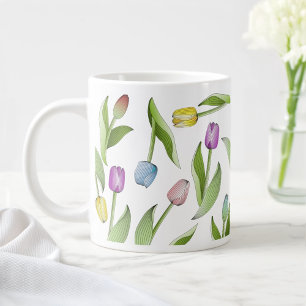 Modern Colourful Tulip Flower Pattern Large Coffee Mug