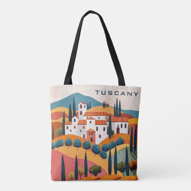 Modern Colourful Tuscany Painting Italy Travel Tote Bag (Back)