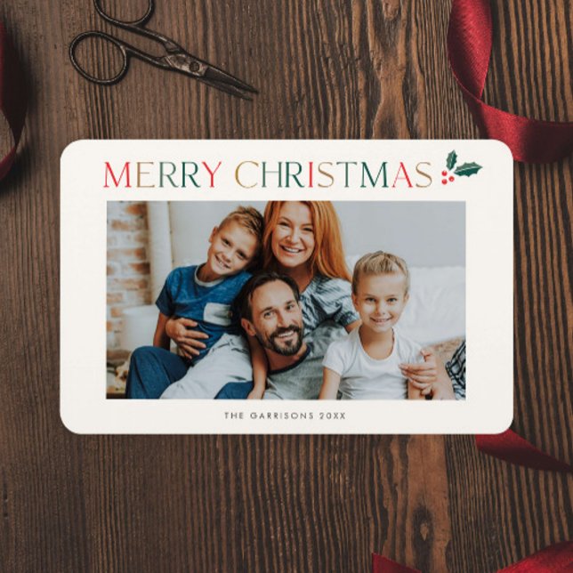 Modern Colourful Type Photo Christmas Holiday Magnet (Modern Colorful Merry Christmas Photo Holiday Magnet.)