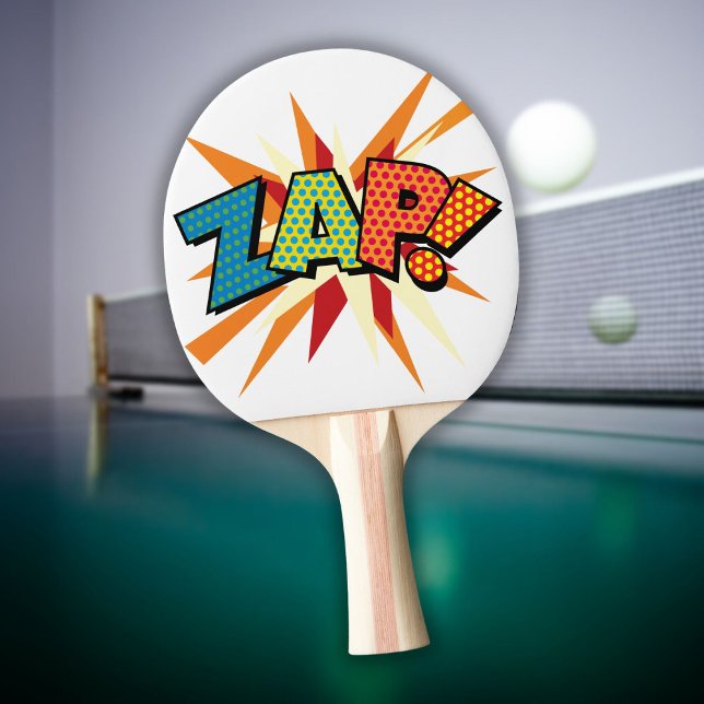 Modern Colourful Typographic ZAP Comic Book Ping Pong Paddle (Creator Uploaded)