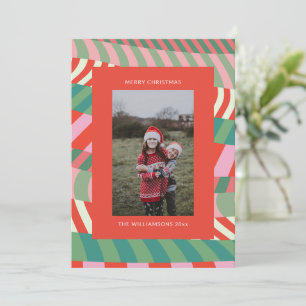 Modern Colourful Unique Red Green Pink Photo  Holiday Card