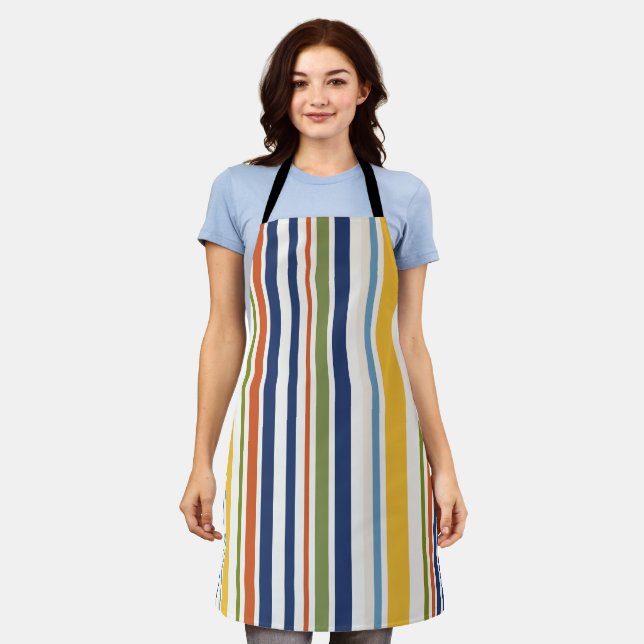 Modern Colourful Vertical Stripe Pattern Apron (Worn)