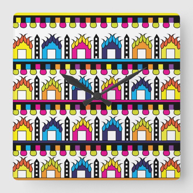 Modern Colourful Village Houses  Square Wall Clock (Front)