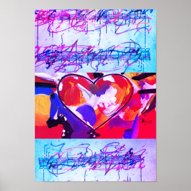 Modern Colourful Watercolor Abstract Heart Poster (Front)
