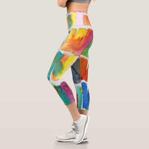 Modern colourful watercolor arty colourful funky a capri leggings