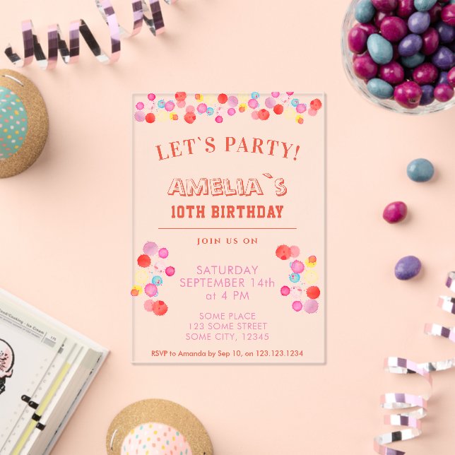 Modern Colourful Watercolor Blots Kids Birthday Acrylic Invitations (Insitu (Celebration))
