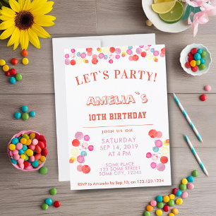 Modern Colourful Watercolor Blots Kids Birthday Invitation