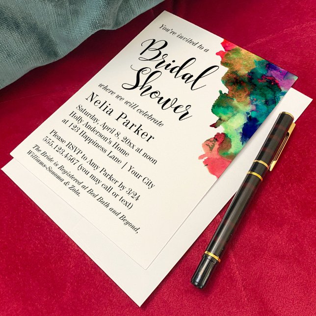 Modern Colourful Watercolor Bridal Shower 2 Invitation (Creator Uploaded)