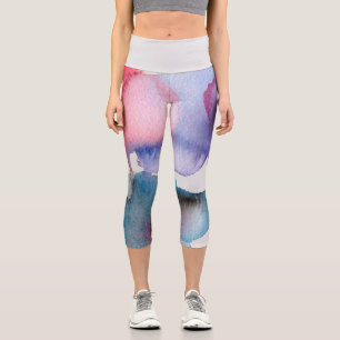 Modern colourful watercolor colourful funky art capri leggings