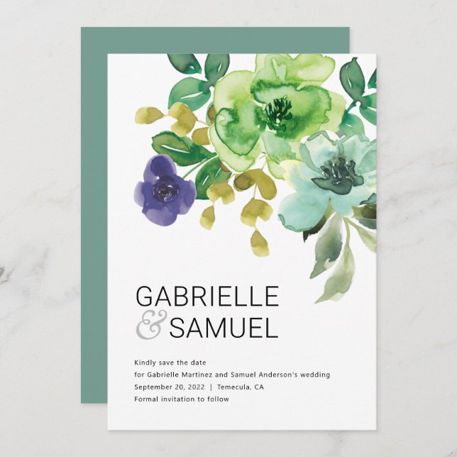 Modern Colourful Watercolor Floral Bouquet  Save The Date (Front/Back)