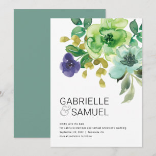 Modern Colourful Watercolor Floral Bouquet Save The Date
