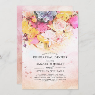 Modern Colourful Watercolor Floral Rehearsal Dinne Invitation