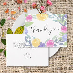 Modern Colourful Watercolor Floral Thank you 