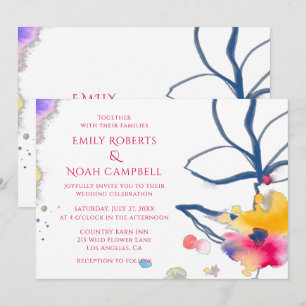 Modern Colourful Watercolor Floral Wedding Invitation