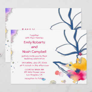 Modern Colourful Watercolor Floral Wedding Invitation