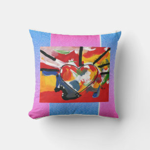 Modern Colourful Watercolor Heart Geometric Cushion