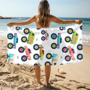 Modern Colourful Watercolor Monster Car Trucks Beach Towel