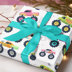 Modern Colourful Watercolor Monster Car Trucks Wrapping Paper