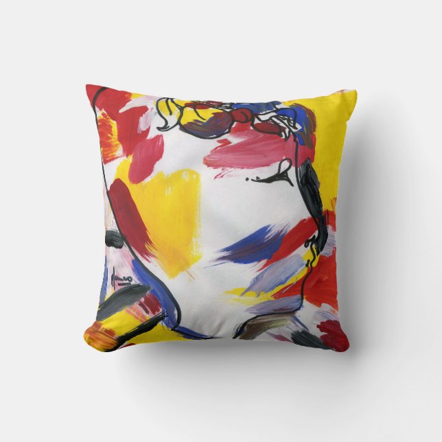 Modern Colourful Watercolor Profile Abstract Cushion (Front)