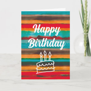Modern Colourful Watercolor Stripes Cake Card
