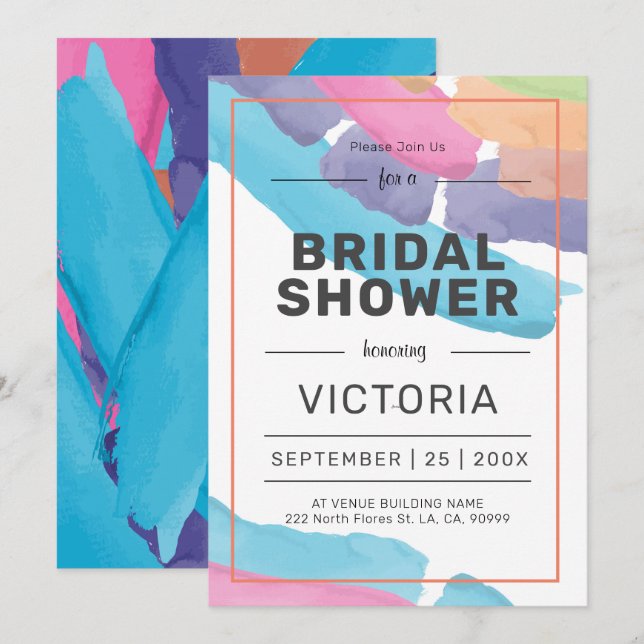 Modern Colourful watercolors brushstrokes Invitation (Front/Back)