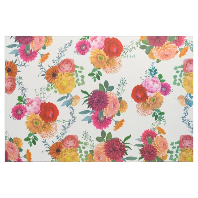 Modern Colourful Watercolors Flowers Fabric (Yard)