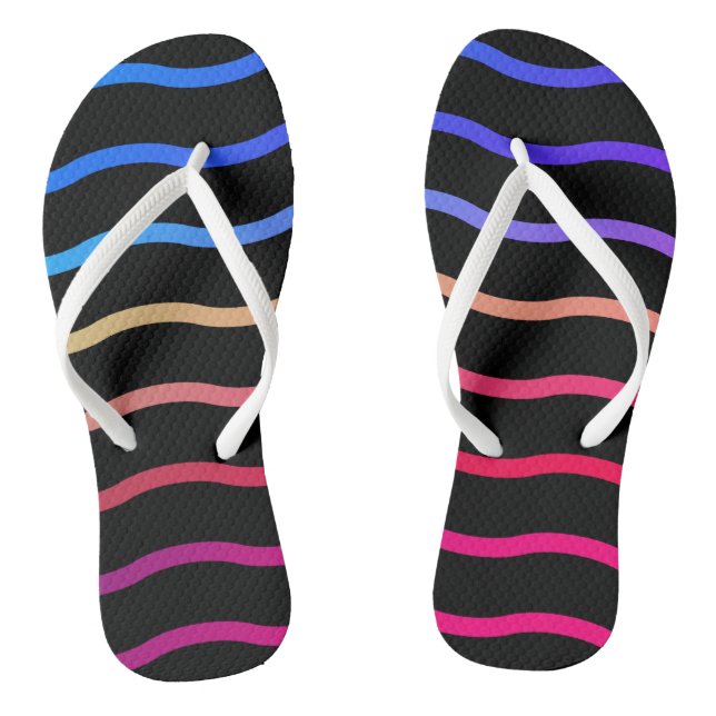 Modern Colourful Wave pattern on a black backgroun Flip Flops (Footbed)