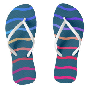 Modern Colourful Wave Steel blue Background Flip Flops