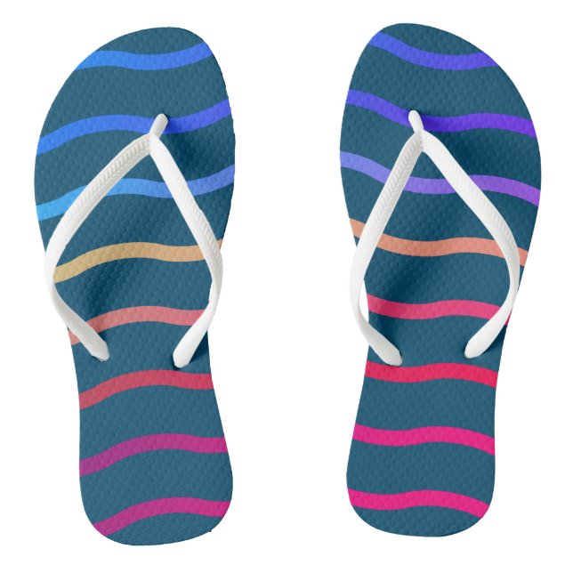 Modern Colourful Wave Steel blue Background Flip Flops (Footbed)
