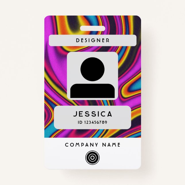 Modern colourful wavy and fluid ink Photo ID badge (Front)