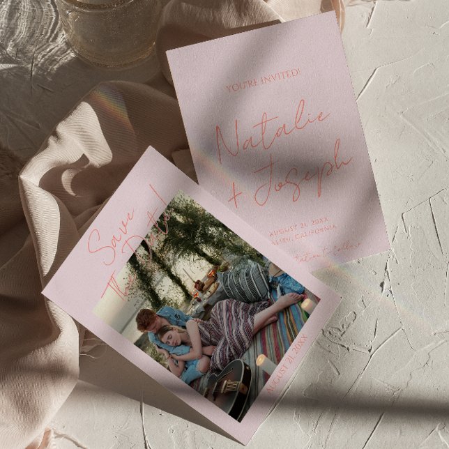 Modern Colourful Whimsical Pastel Photo Wedding Save The Date (Creator Uploaded)