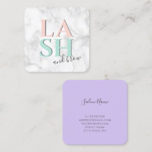 Modern colourful white marble lash and brow square business card