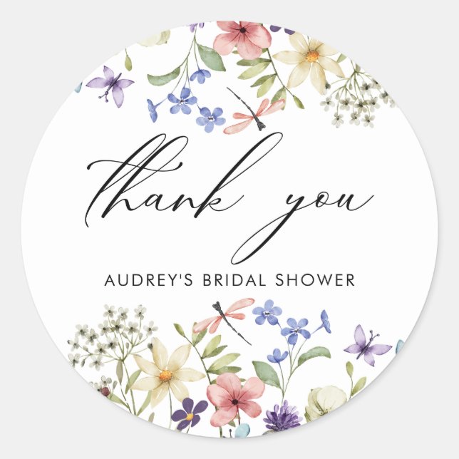 Modern Colourful Wildflower Floral Bridal Shower Classic Round Sticker (Front)