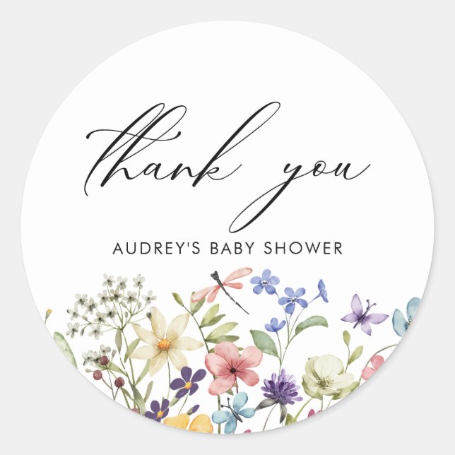 Modern Colourful Wildflower Floral Bridal Shower Classic Round Sticker (Front)