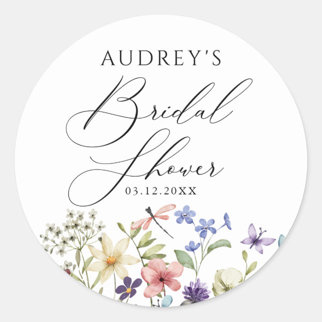 Modern Colourful Wildflower Floral Bridal Shower Classic Round Sticker (Front)