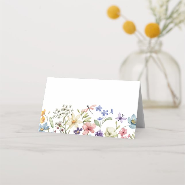 Modern Colourful Wildflower Floral Bridal Shower Place Card (Front)