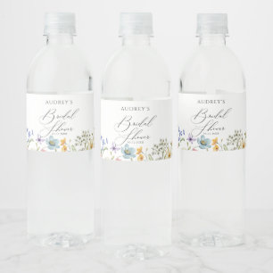 Modern Colourful Wildflower Floral Bridal Shower Water Bottle Label