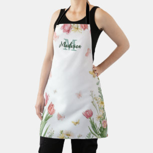Modern Colourful Wildflower Flower summer monogra Apron