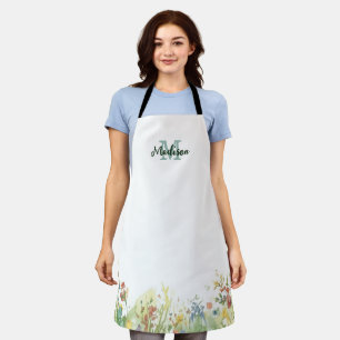 Modern Colourful Wildflower Flower summer monogra Apron