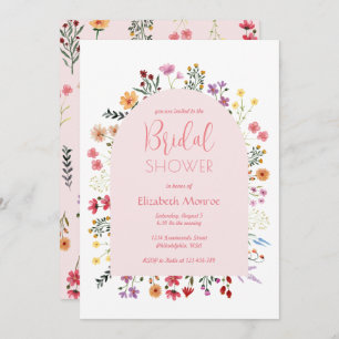 Modern Colourful Wildflower Pink Arch Bridal Showe Invitation