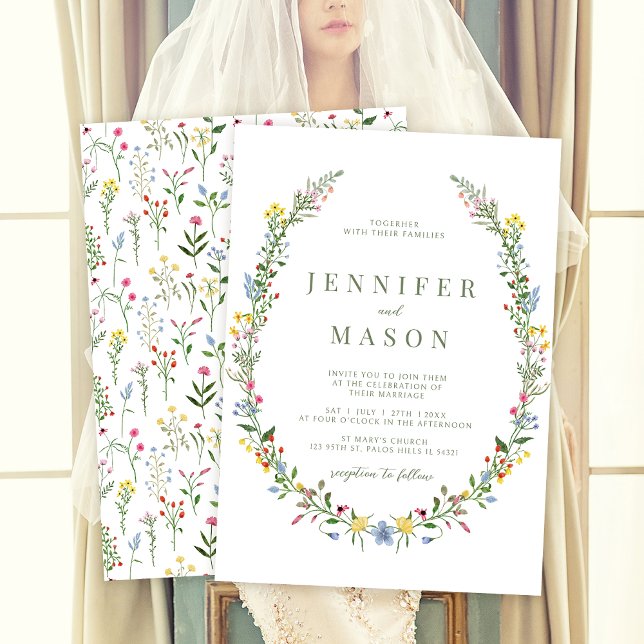 Modern colourful wildflower wedding Invitation (Creator Uploaded)
