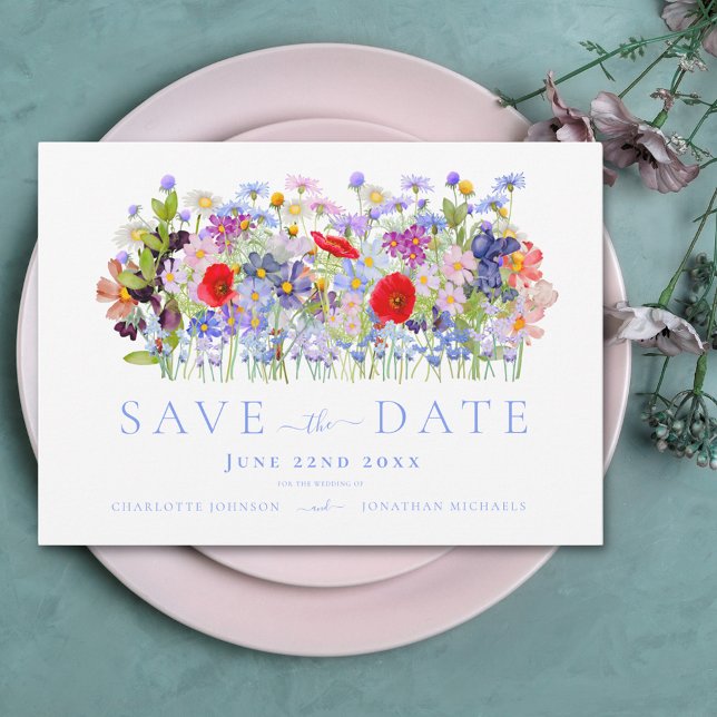 Modern Colourful Wildflower Wedding Save The Date (Colorful wildflower boho chic wedding save the date invitation )