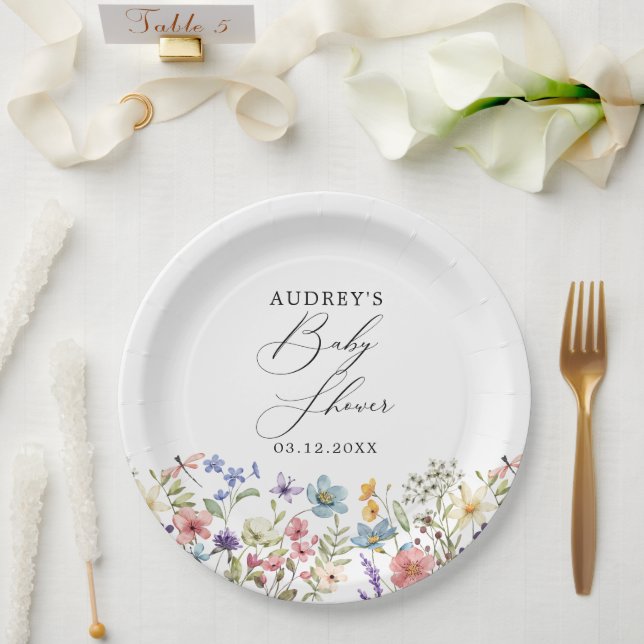 Modern Colourful Wildflowers Floral Books For Baby Paper Plate (Wedding)