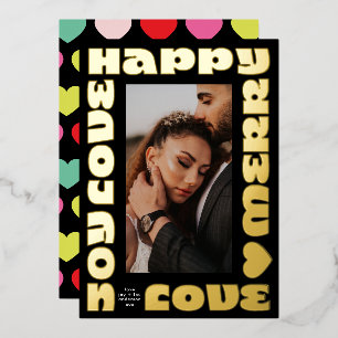 modern colourful wishes christmas one photo onyx foil holiday card