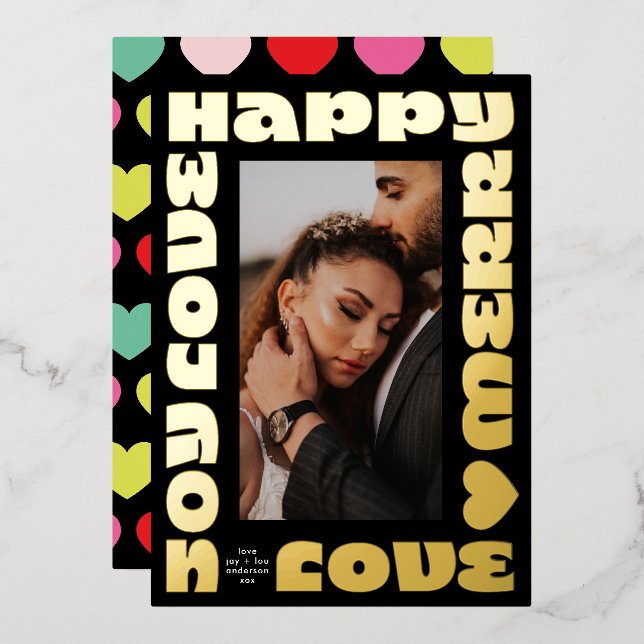 modern colourful wishes | christmas one photo onyx foil holiday card (Front/Back)