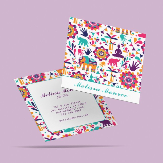 Modern Colourful Yoga Trainer Meditation Mandala  Square Business Card (Creator Uploaded)