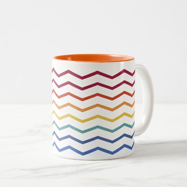 Modern Colourful Zigzag Pattern Two-Tone Coffee Mu Two-Tone Coffee Mug (Front Right)